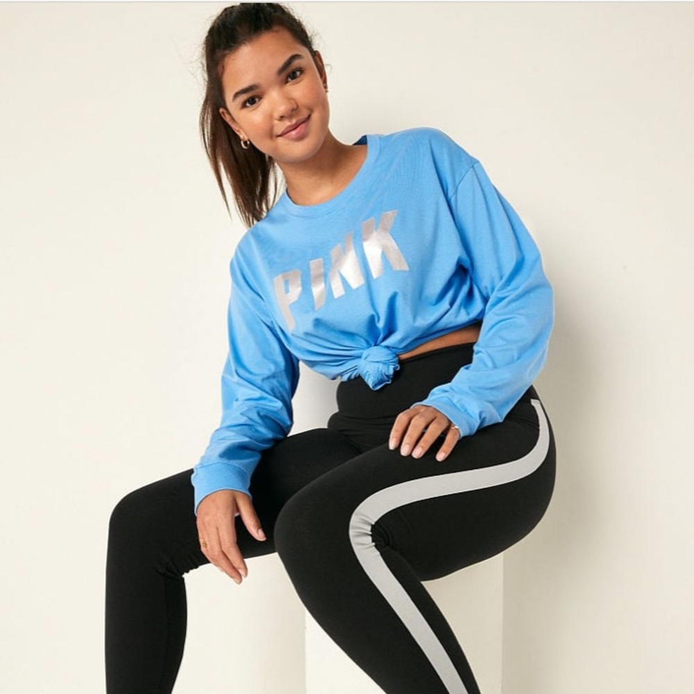 NWT Pink Cotton High Waist Full Length Legging - Pure Black/Foil stripe